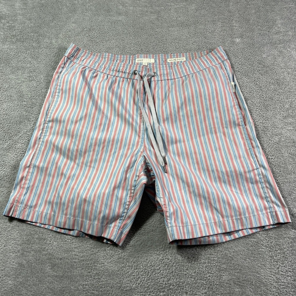 ONIA‎ Men's Charles 7" Striped Shorts Elastic Drawstring Waist Pockets Size L